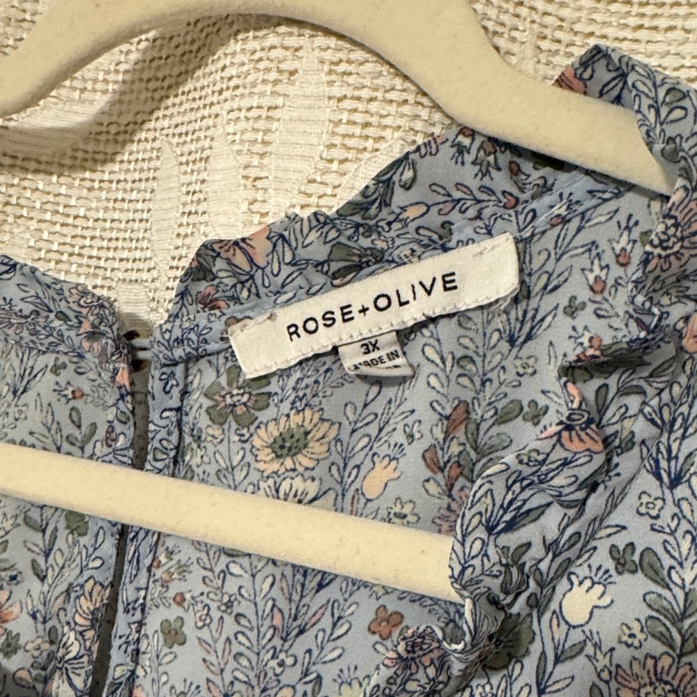 Rose & Olive Blue Floral Pintuck Ruffle Blouse - Picture 2 of 2